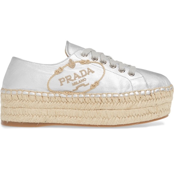 Prada espadrille platform sneakers sandal shoes silver - Picture 3 of 5